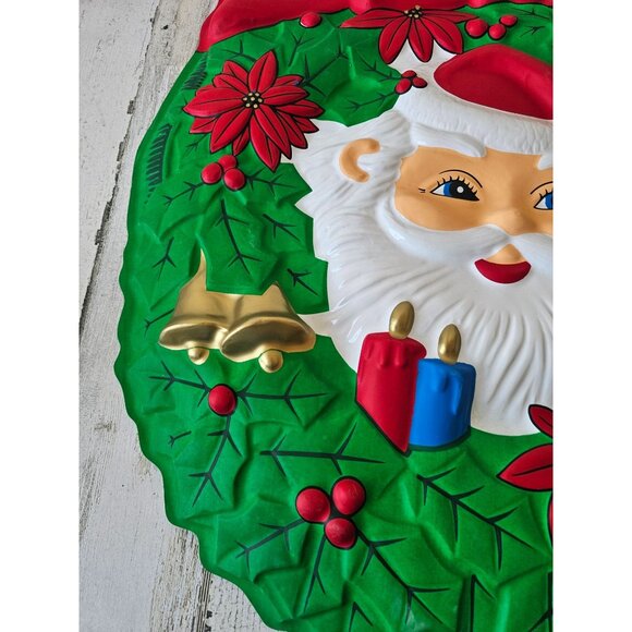 Vintage celluloid Santa hanging wreath bell molded poinsettia Xmas decor - Picture 3 of 7